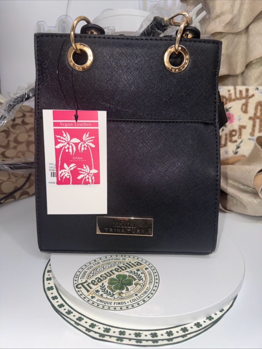 Trina Turk Black Vegan Leather Crossbody with Gold Hardware